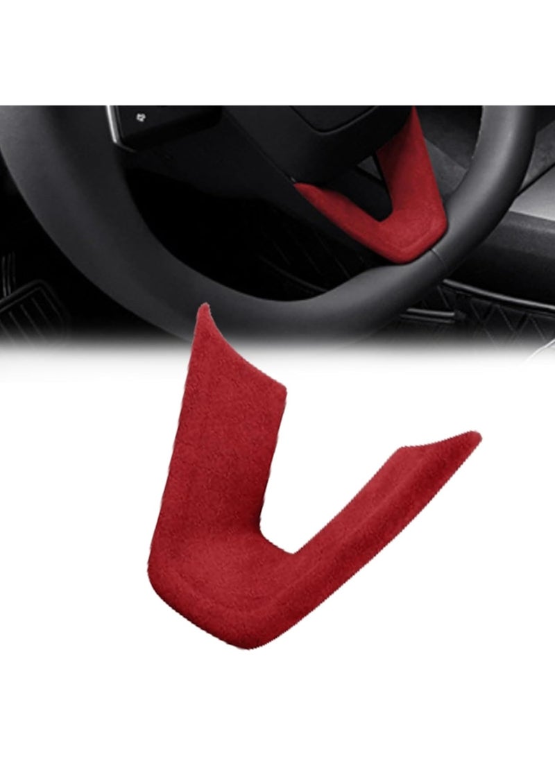 عجلة القيادة ديكور التريم متوافق مع تيسلا موديل 3 هايلاند 2024 غطاء سويد ملفوفات لوحات ديكور ديكورات داخلية إكسسوارات (أحمر) - Image 1